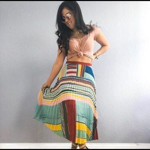 Multi Colored Geometric Midi Pleated Skirt